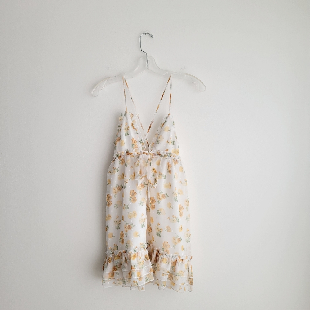 NWOT Majorelle Yellow Multi Floral Penny Ruffle Hem Mini Dress